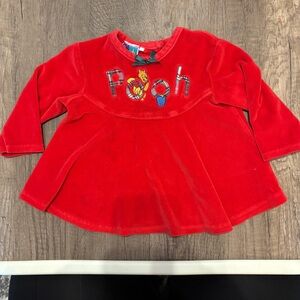 Vintage 2000s Y2K Winnie The Pooh Top Shirt Red Velour 12M